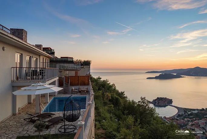 A complex of modern villas with a beautiful view
