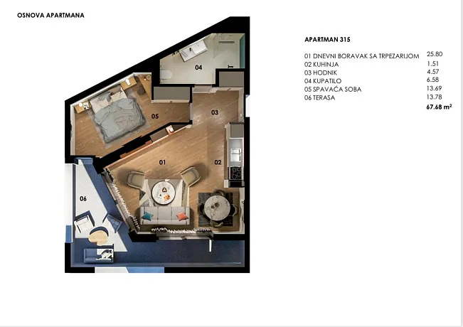 An exquisite apartment with an area of 69 m² in Becici