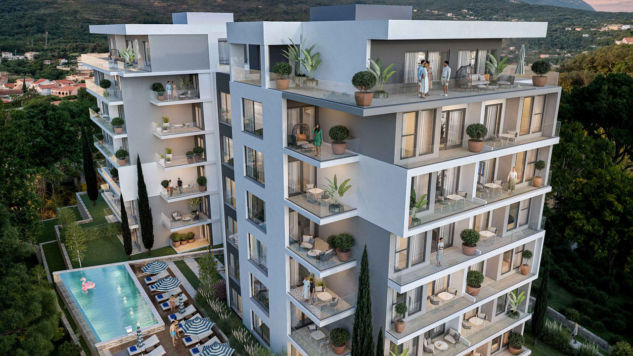 Apartments in Bar with a Pool and Breathtaking Sea View