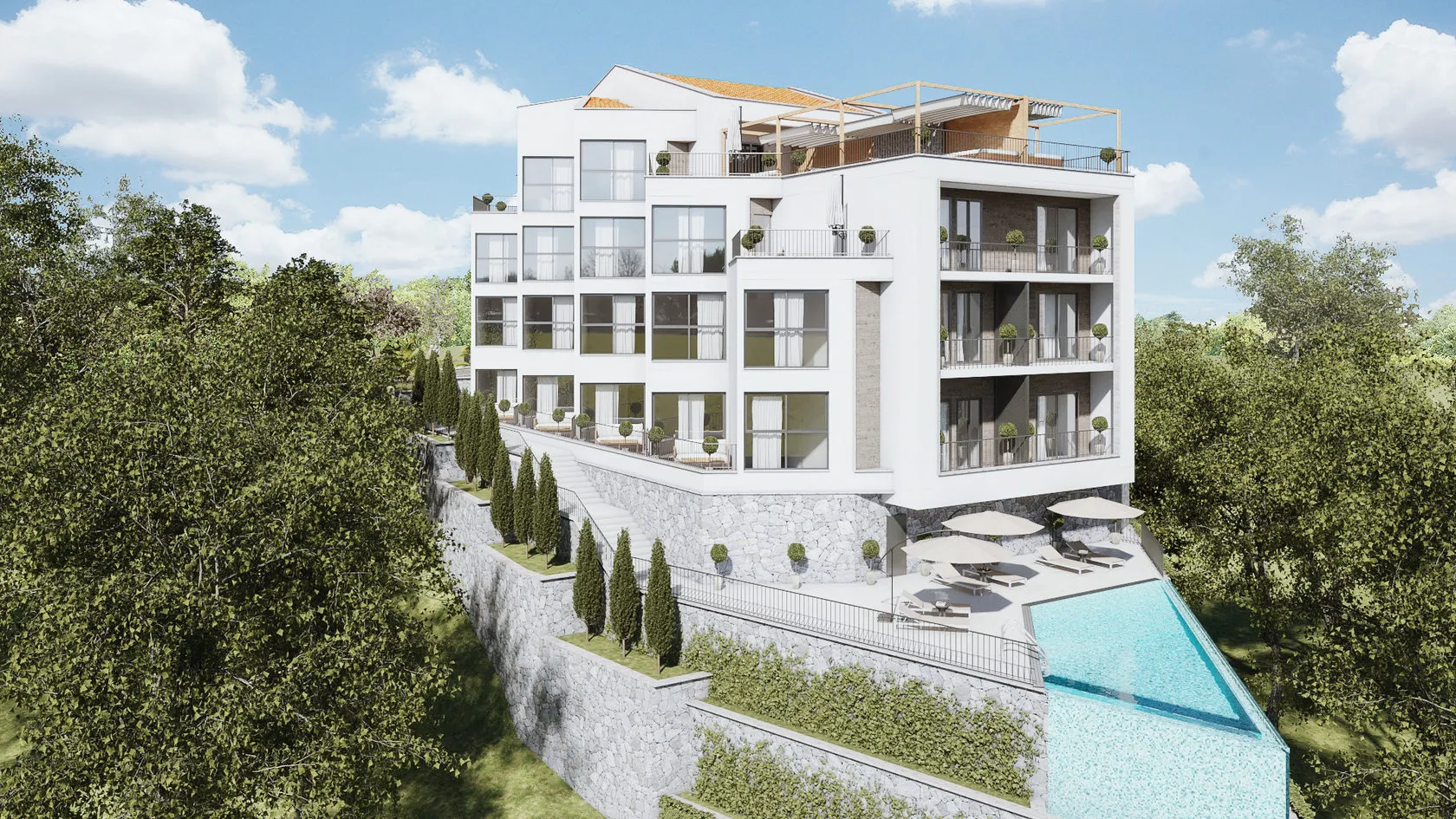Apartments in a complex with swimming pool in Tivat