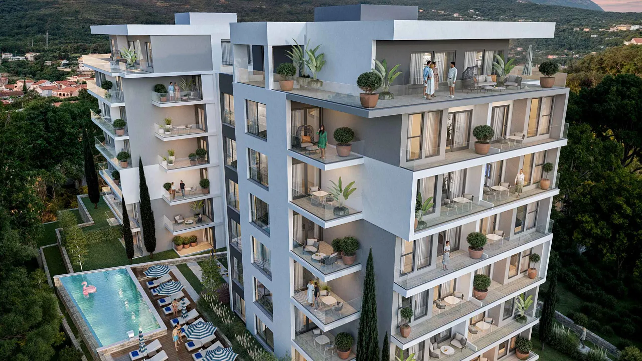 Apartments in Bar with a Pool and Breathtaking Sea View